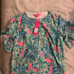 Floral Pink and Green Blouse